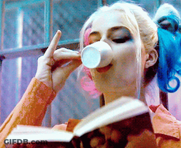 DC Movies Suicide Squad Harley Quinn Sipping Tea GIF