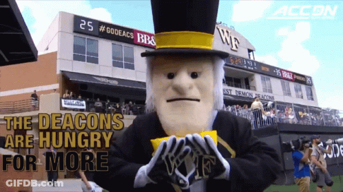 Deacons Hungry For More With Mascot In Front Of Stadium GIF