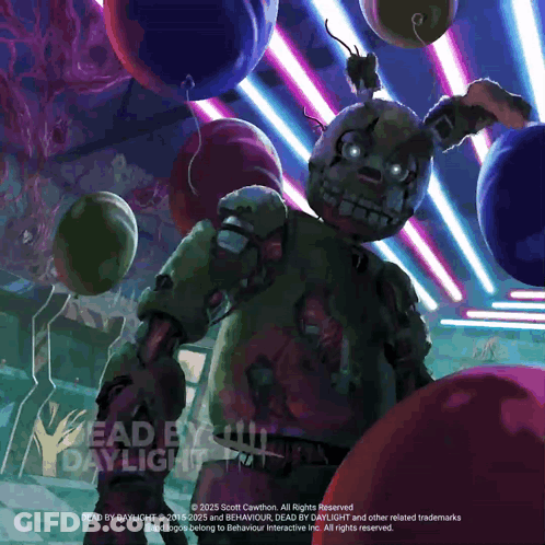 Dead By Daylight Poster Rabbit Holding Balloons GIF