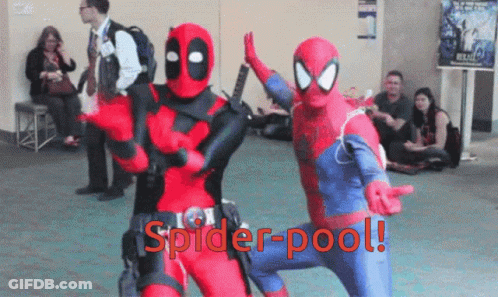 Deadpool And Spider-Pool Are Posing For A Photo GIF