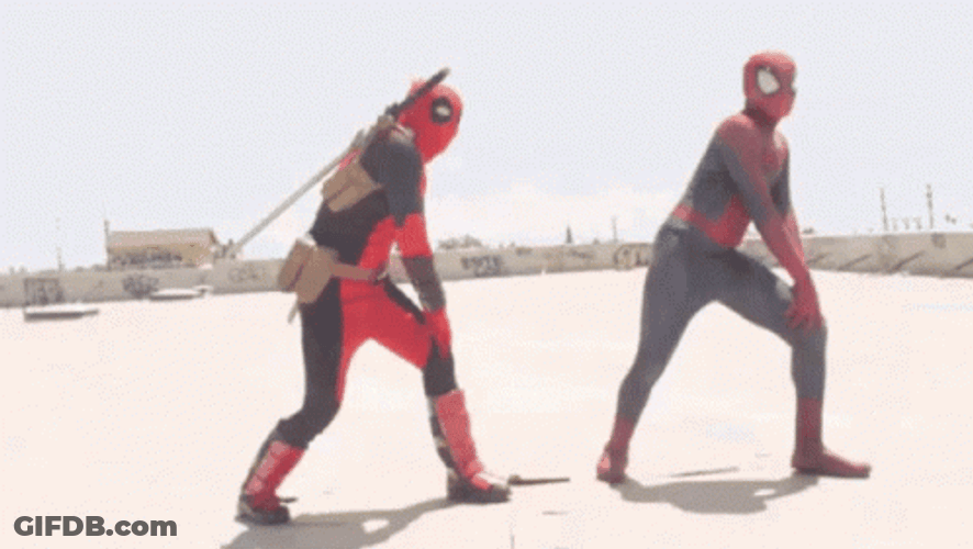 Deadpool And Spiderman Dance GIF
