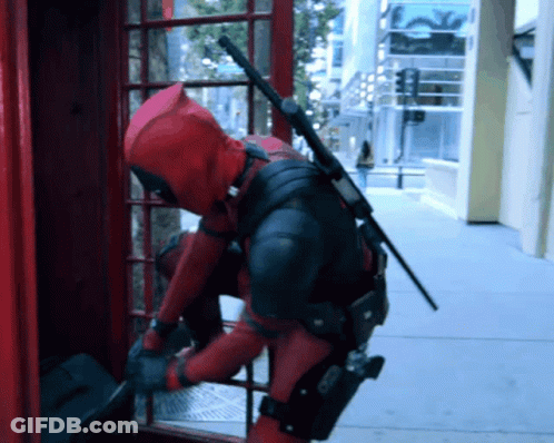 Deadpool Costume In Red Phone Booth GIF