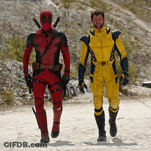 Deadpool Costume Next To Wolverine Costume GIF