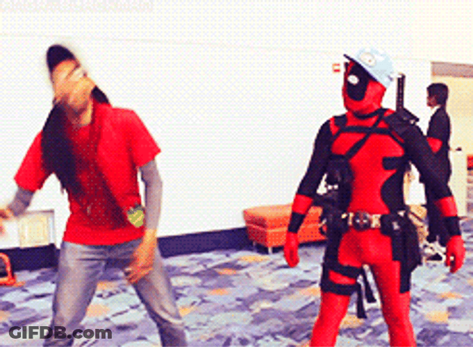Deadpool Dance And Spin Head With A Guy GIF