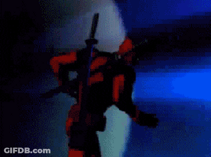 Deadpool Dance Spin Pose With Heart Background GIF