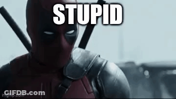 Deadpool In Mask Holding Gun Saying Stupid GIF