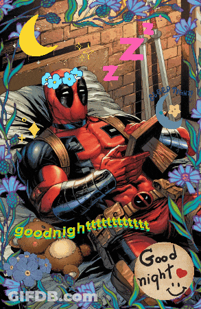 Deadpool Laying On Bed Reading Book Goodnight GIF