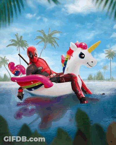 Deadpool Riding Unicorn Float GIF