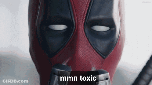 Deadpool Wearing Gas Mask Saying Mmn Toxic GIF