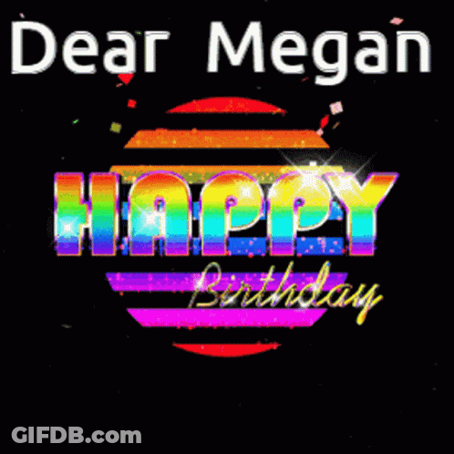 Dear Megan Happy Birthday In Rainbow Colors On Black Background GIF