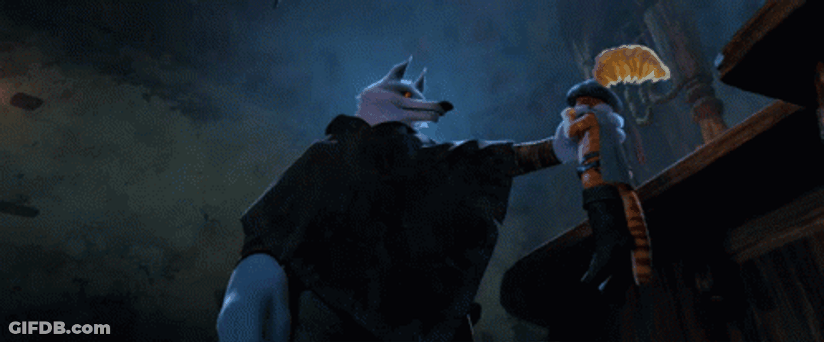 Death Dragging Puss In Boots On Table GIF