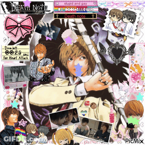 Death Note Collage With No Hate Sign GIF