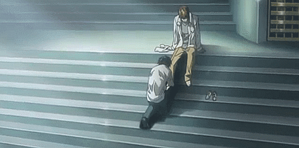 Death Note Stairs Scene Doing Foot Massage GIF