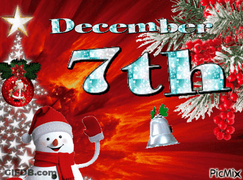 December 7Th Greeting Card With Snowman And Bells GIF