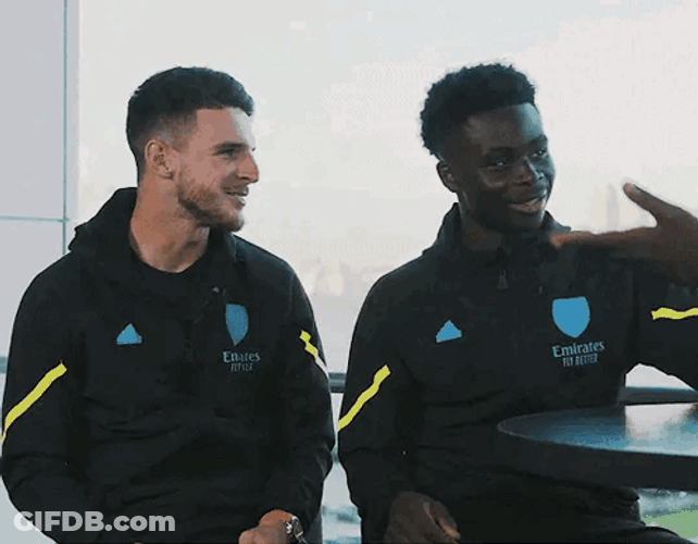 Declan Rice Back Hug Bukayo Saka GIF