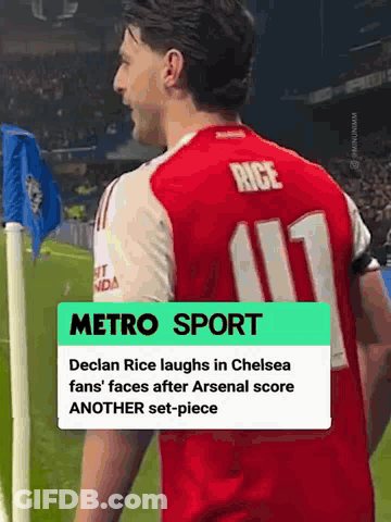 Declan Rice Laughs In Chelsea Fans ' Faces After Arsenal Score Another Set - Piece GIF