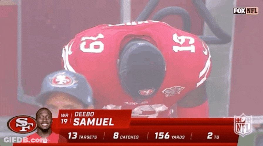 Deebo Samuel Head Down Focused On Goal GIF