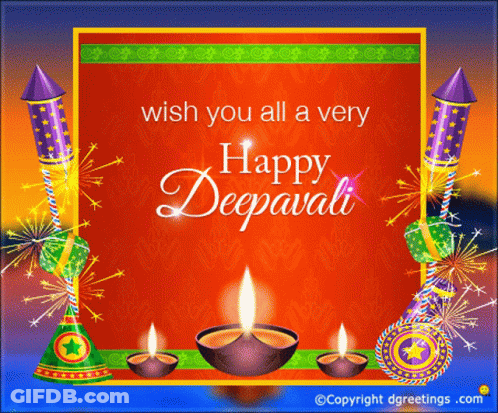Deepavali Greeting Card With Candles And Fireworks GIF