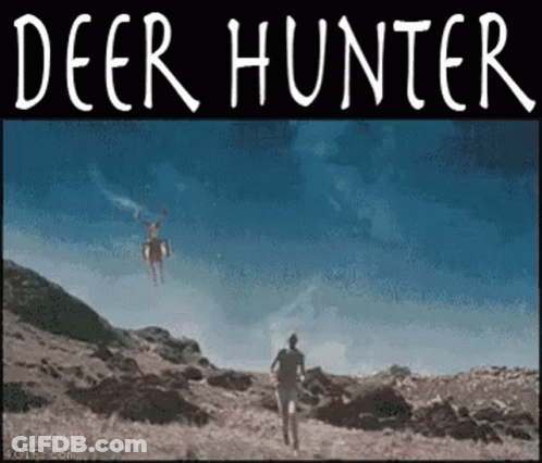 Deer Flying Over Man Deer Hunter GIF