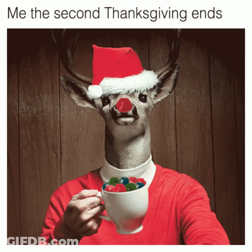 Deer In Santa Hat Holding Cup Of Candy GIF
