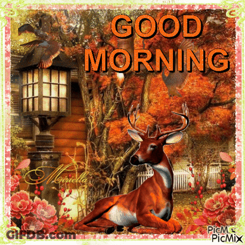 Deer Sitting Under Tree Saying Good Morning GIF