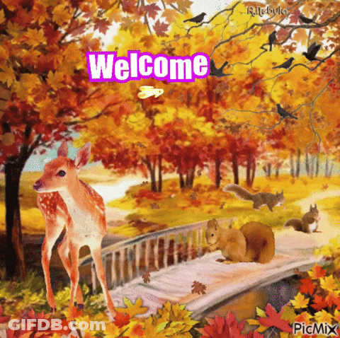 Deer Standing On Bridge With Squirrels And Welcome Message GIF