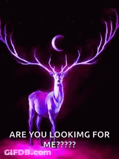 Deer With Purple Antlers And Crescent Moon GIF