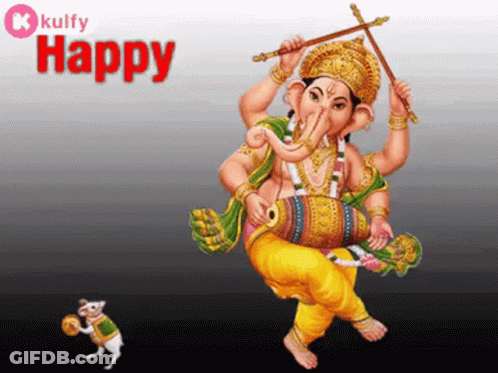 Deity Holding Drum And Stick Kulfy Happy In Red GIF