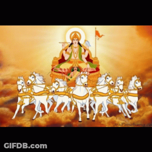 Deity Riding Chariot Pulled By Horses GIF