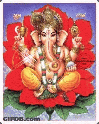 Deity Sitting On Red Flower With Letters Lam GIF