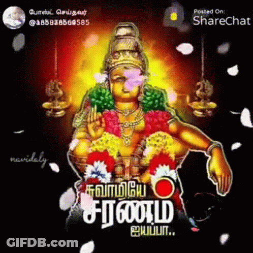 Deity Statue Surrounded By Flowers And Leaves GIF