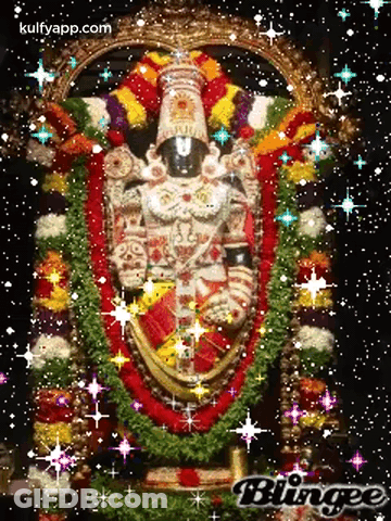 Deity Statue Surrounded By Flowers And Stars Saying Blingee GIF