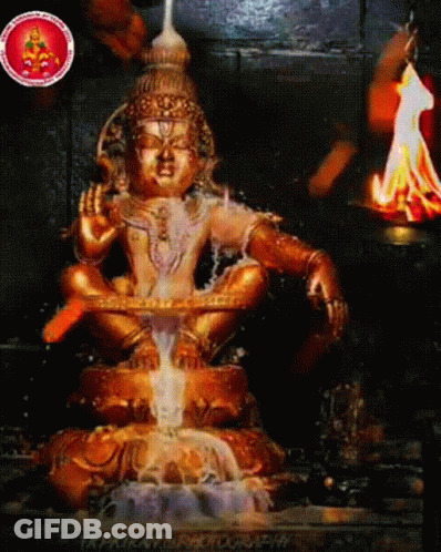 Deity Statue Surrounded By Fountain GIF