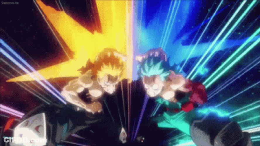 Deku Fighting Alongside Bakugo GIF