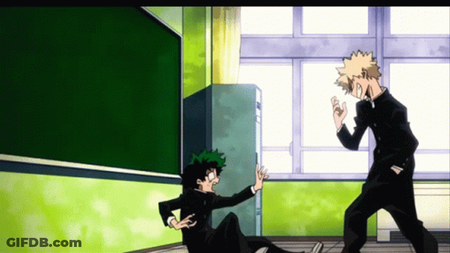 Deku Fighting Bakugo In School GIF