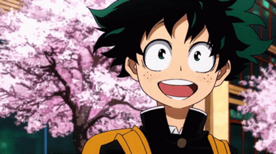 Deku Smiling With Cherry Blossom GIF