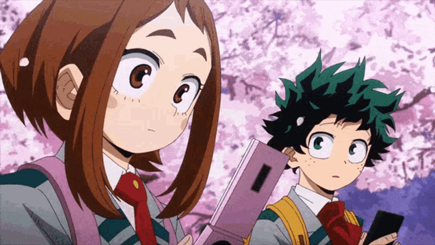 Deku & Uraraka With Cherry Blossom GIF