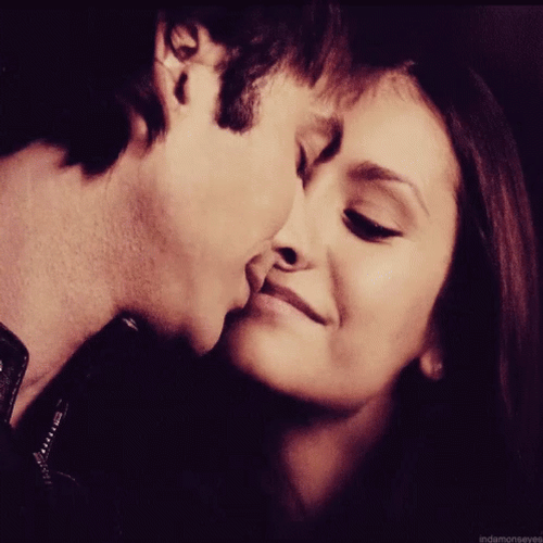 Delena Couple Flirting Kiss Vampire Diaries GIF