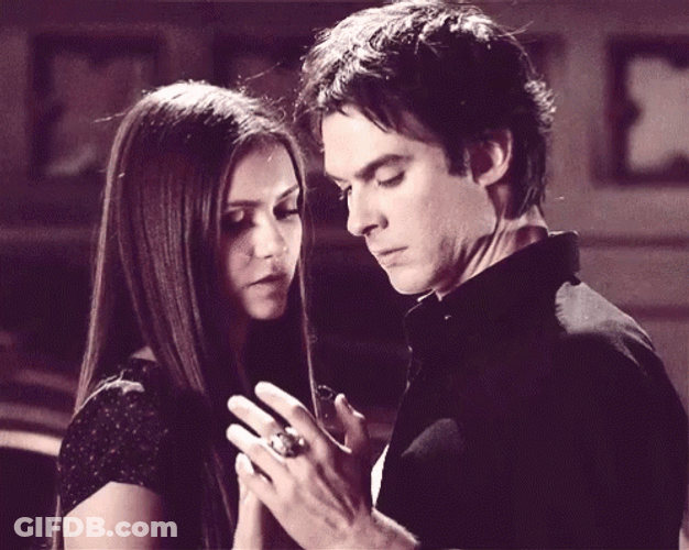 Delena Holding Hands Shy Vampire Diaries GIF