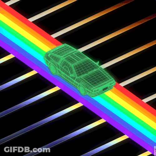 Delorean Driving On Rainbow GIF