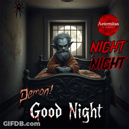 Demon Sitting On Bed Saying Good Night GIF