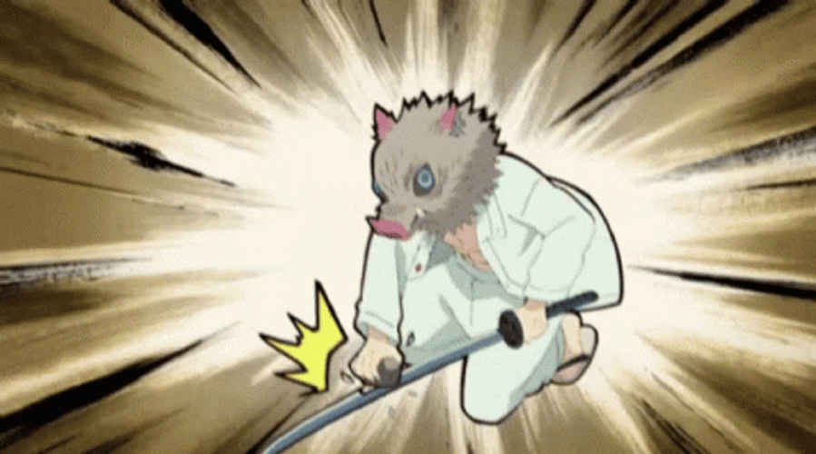 Demon Slayer Inosuke Hashibira Smashing Anime Sword GIF