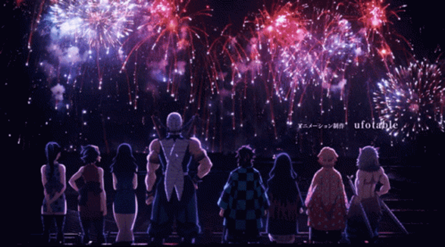 Demon Slayer Season 2 Characters Watching Firework GIF