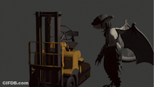 Demon Statue Driving Forklift GIF
