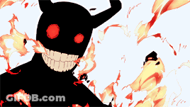 Demon With Horns And Red Eyes In Fire GIF