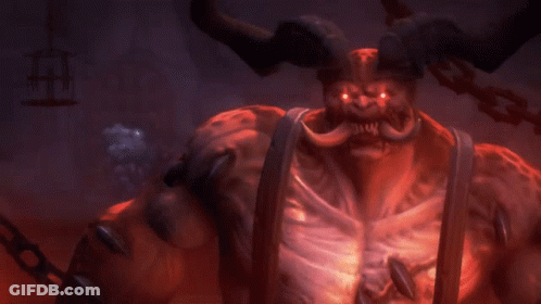 Demon With Horns Chained To Wall GIF