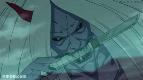 Demon With Knife In Mouth Saying Tumblr GIF