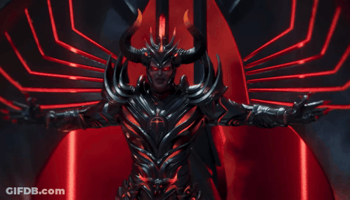 Demon With Red Eyes And Horns In Red Light GIF