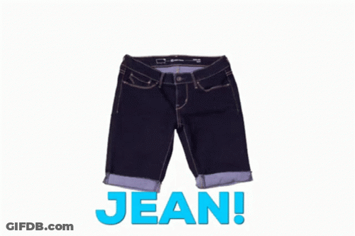 Denim Shorts With Jean Written In Blue GIF