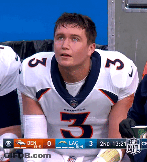 Denver Broncos Drew Lock Sitting On Bench GIF
